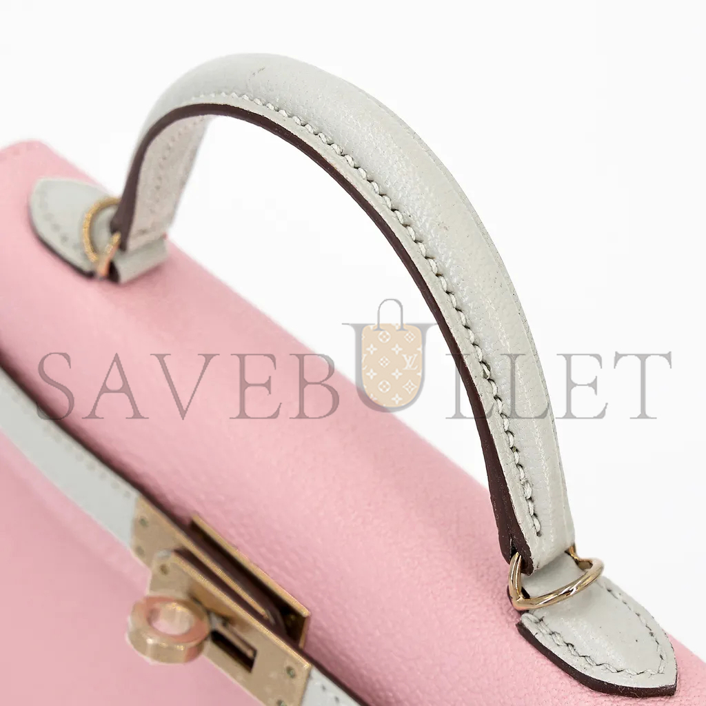 HERMÈS MASTER MINI KELLY II GOATSKIN CHERRY BLOSSOM PINK MILKSHAKE PLATINUM BUCKLE (19*12*5.5cm)